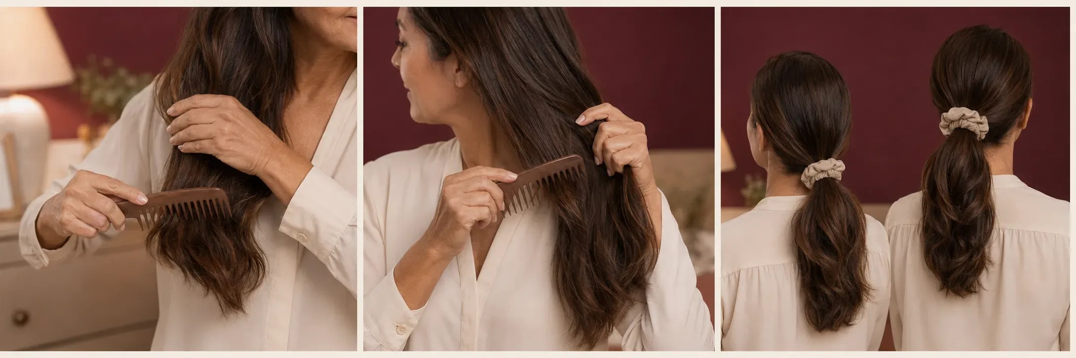 Cabelo seco sendo penteado e preso