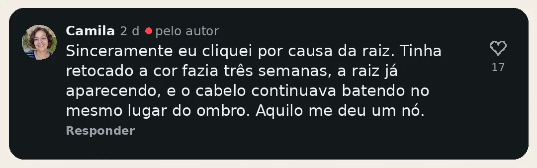Comentário de Camila sobre a raiz crescendo e o comprimento parado